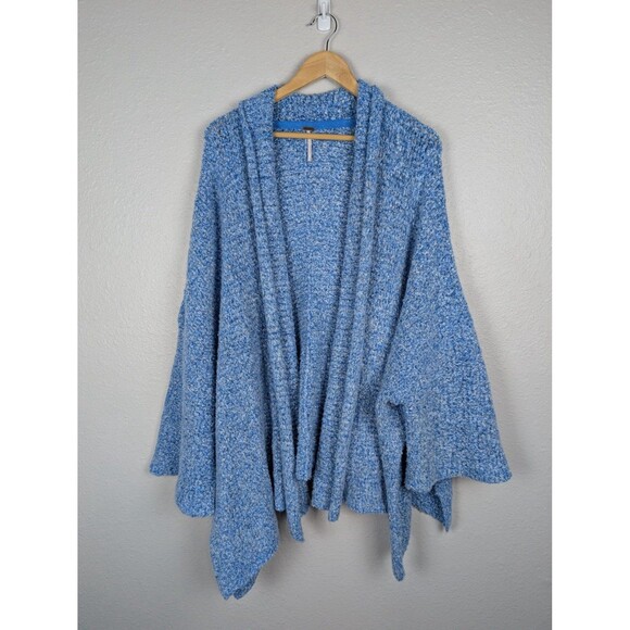 Free People Cardigan Womens Small Blue Knit Open Front Oversized Boho Mb - Picture 1 of 8